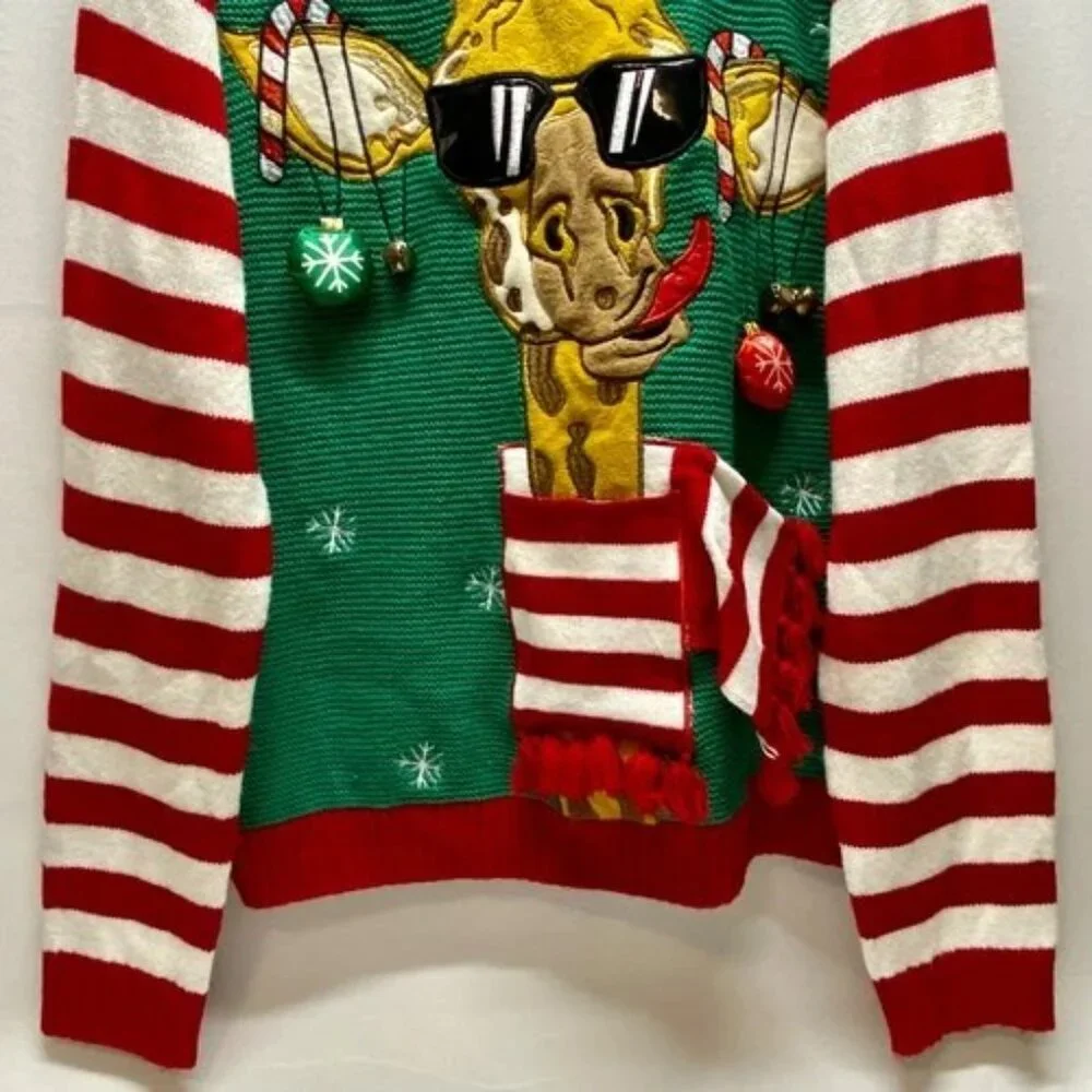 33 Degrees Christmas Sweater Men's XL Multicolor + Giraffe Scarf Beverage Pocket